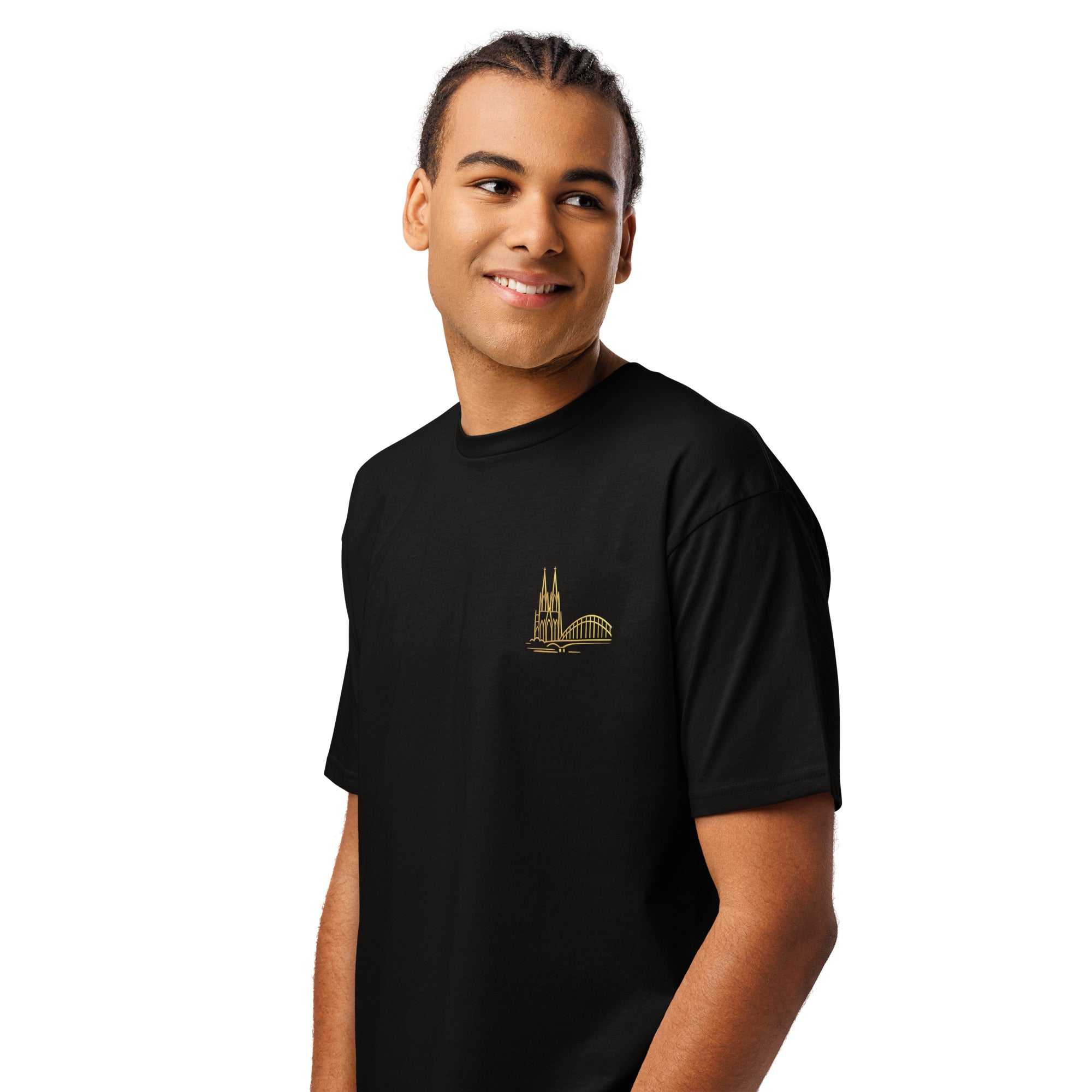 Men's Soft Cotton Köln T-Shirt in Black - Front View Close-Up