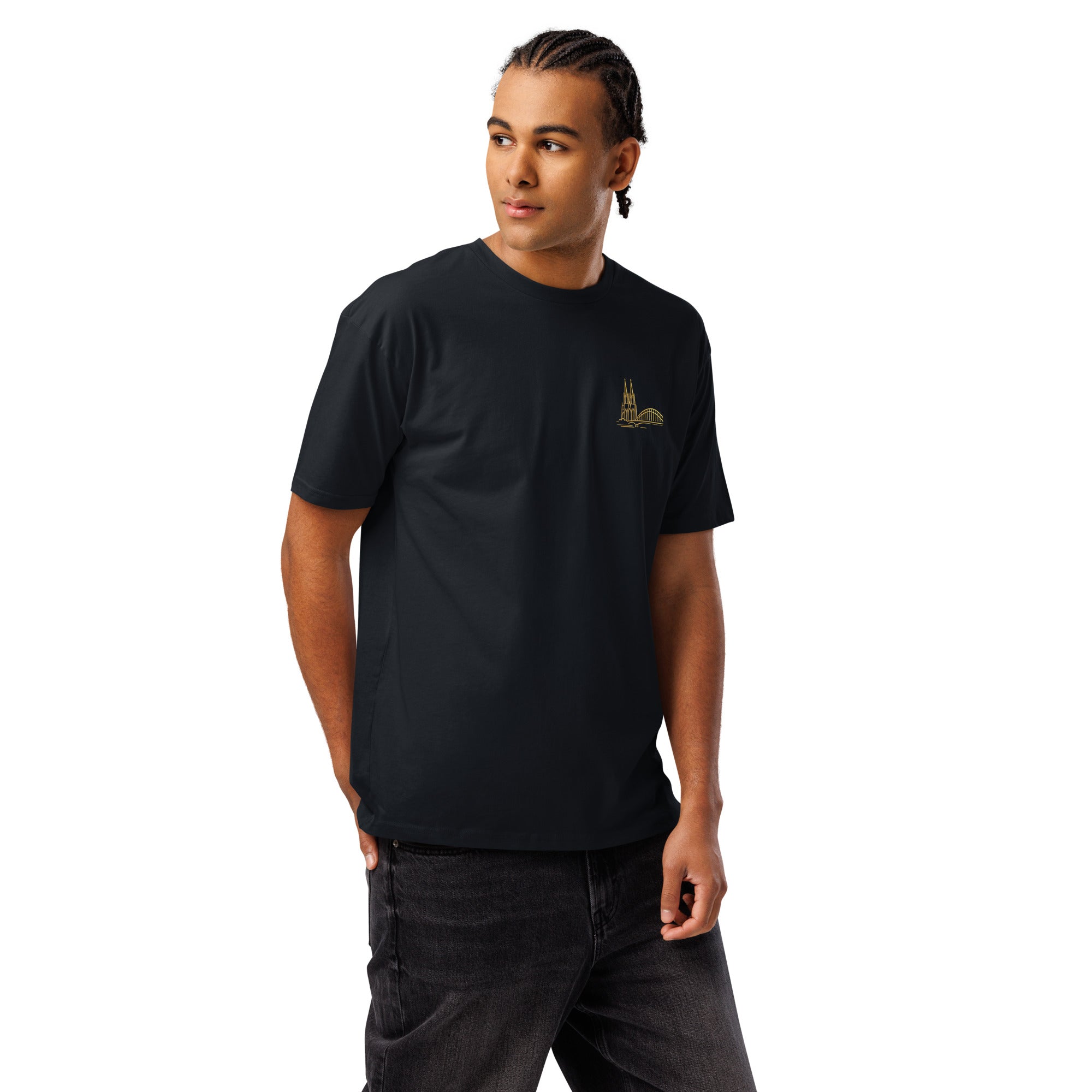 Köln Cathedral T-Shirt in Navy - Front View Alternate Angle Premium Cotton