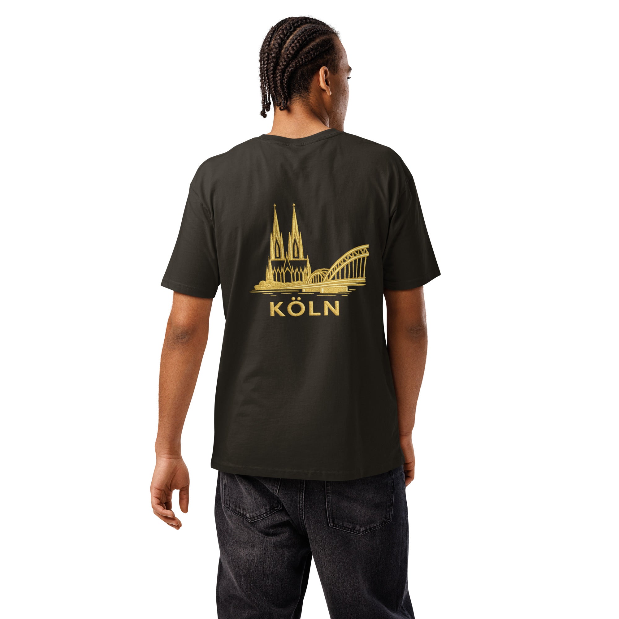 Köln Cathedral Premium T-Shirt in Vintage Black - Back View Gold Design