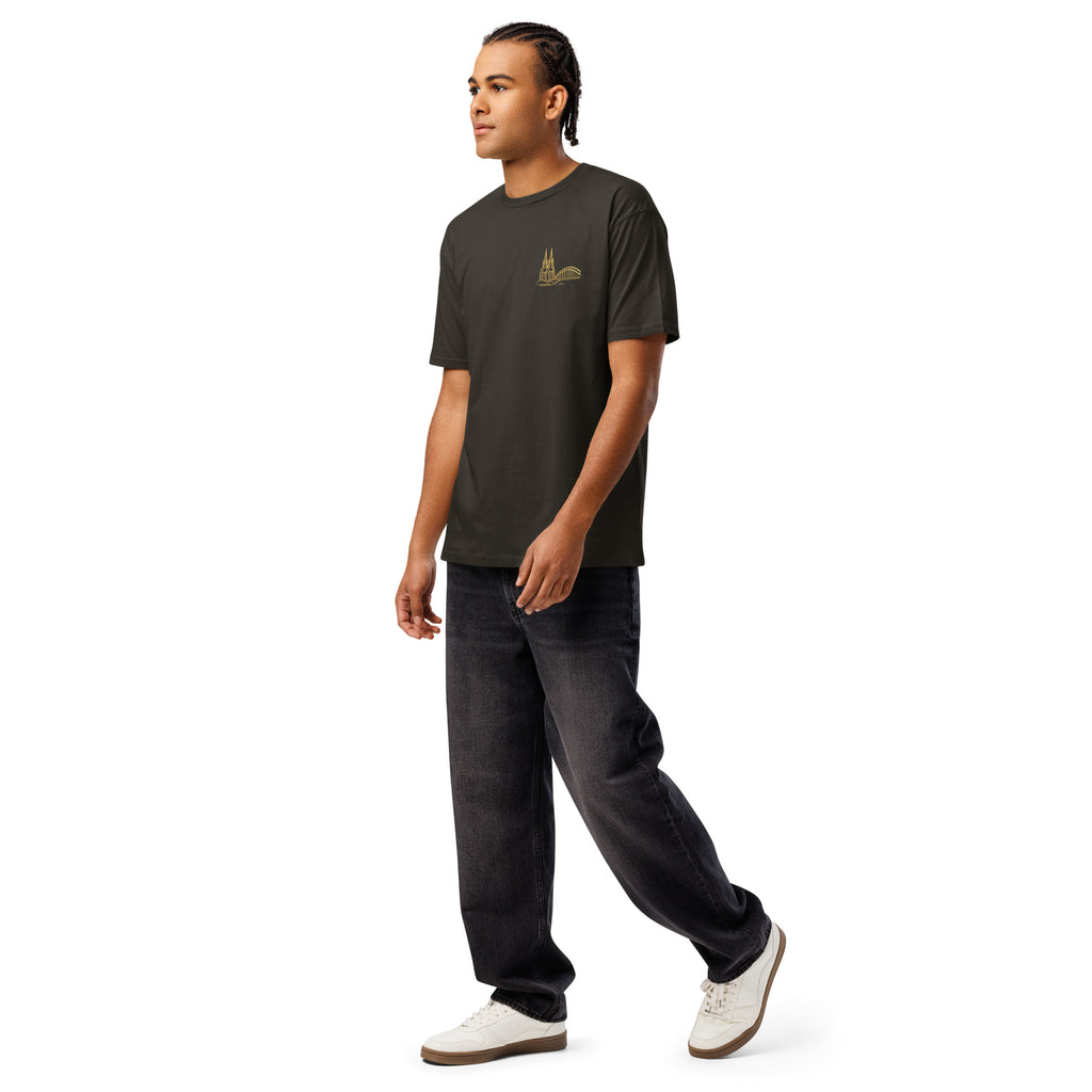 Men's Soft Cotton T-Shirt in Vintage Black - Left Front View Köln Logo