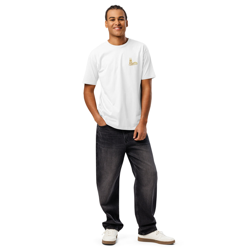 Men's Premium T-Shirt in White - Front View with Köln Cathedral Logo