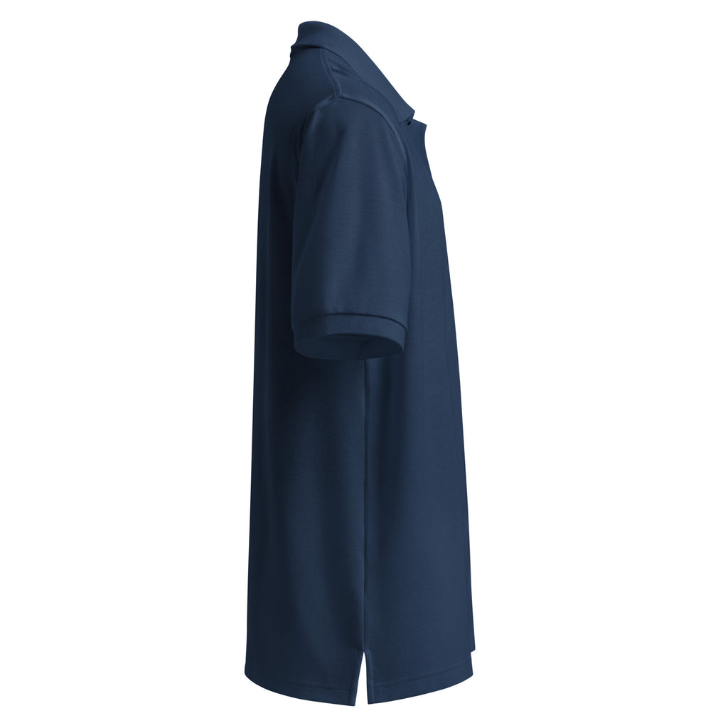 Navy blue polo shirt on a white background