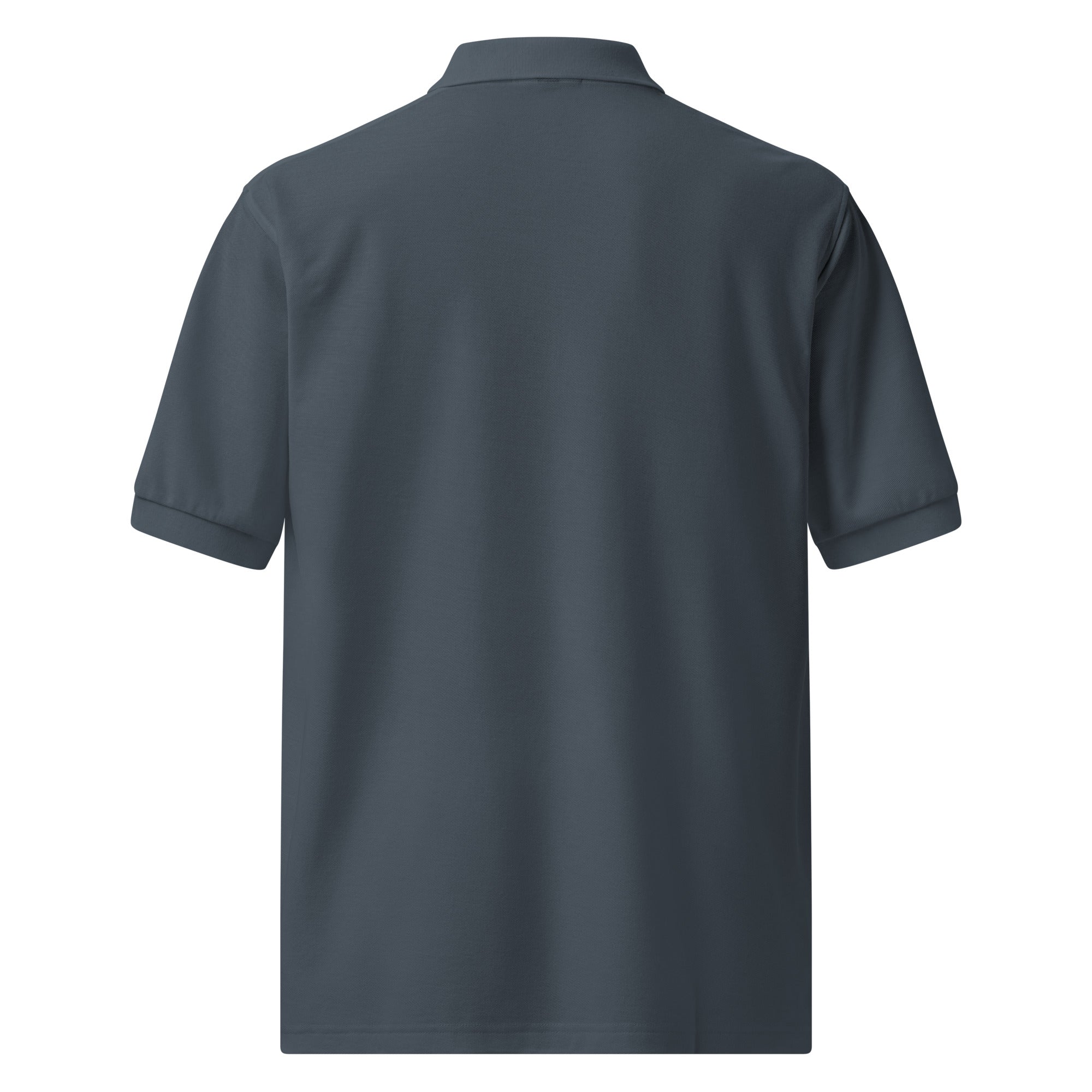 Dark gray polo shirt on a white background