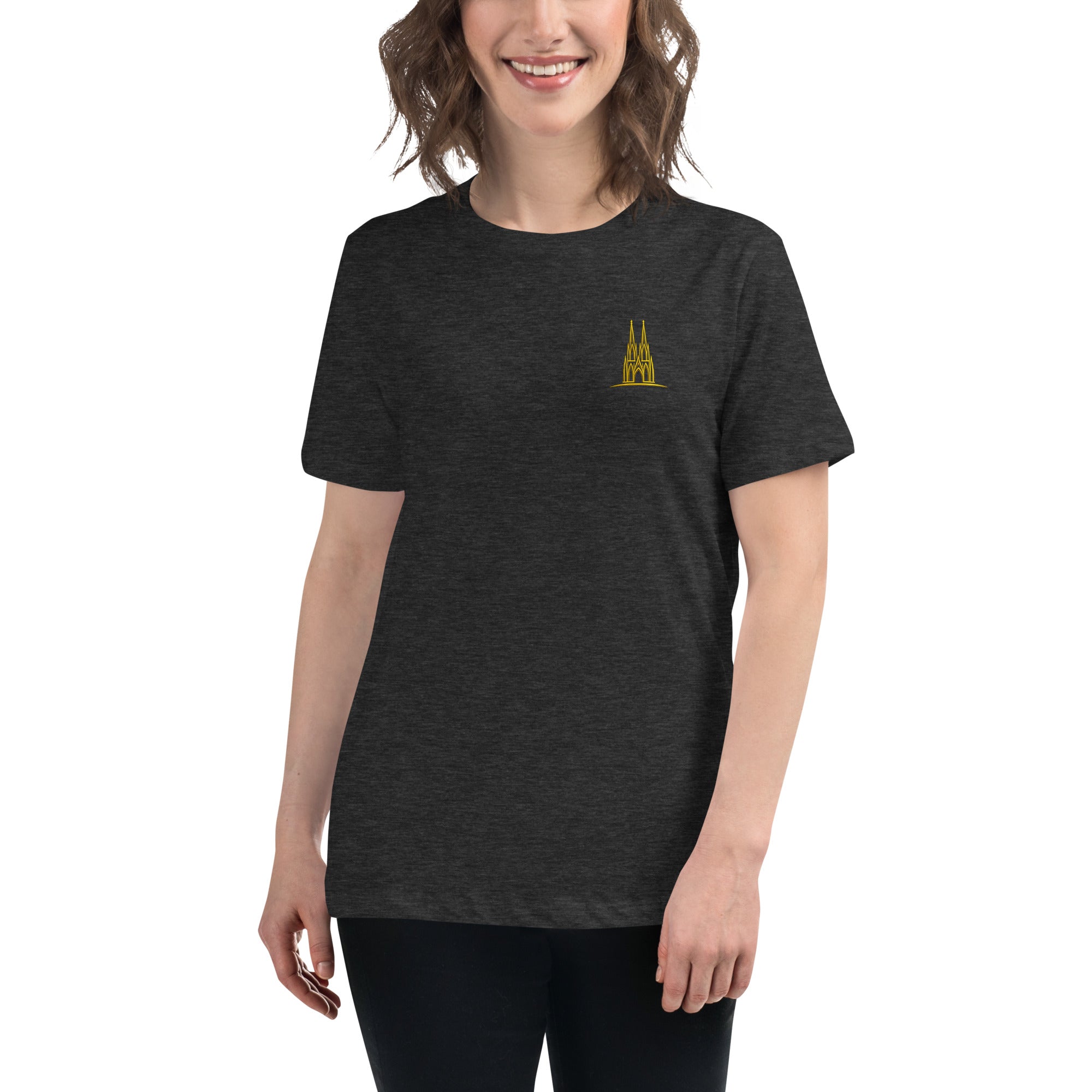Women's Oversized Köln T-Shirt in Dark Grey Heather - Front View Relaxed