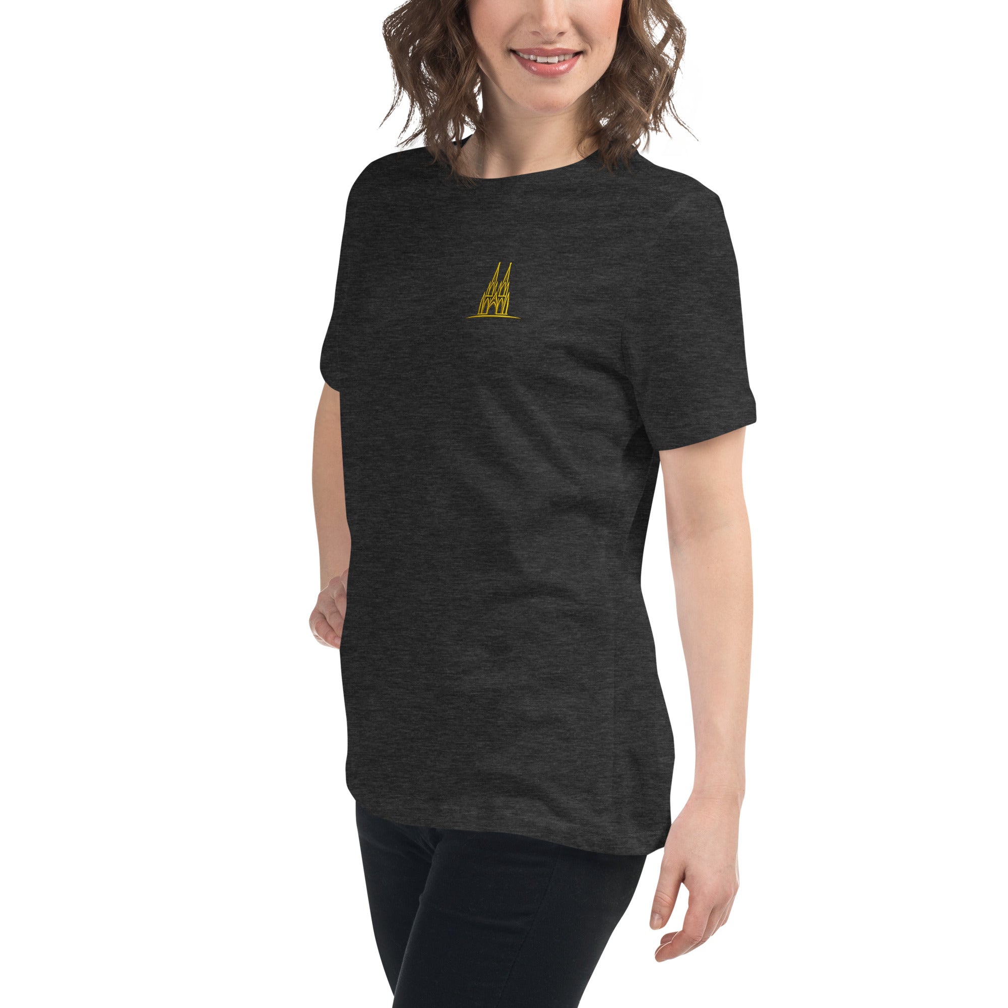 Women's Oversized Köln T-Shirt in Dark Grey Heather - Left Front View