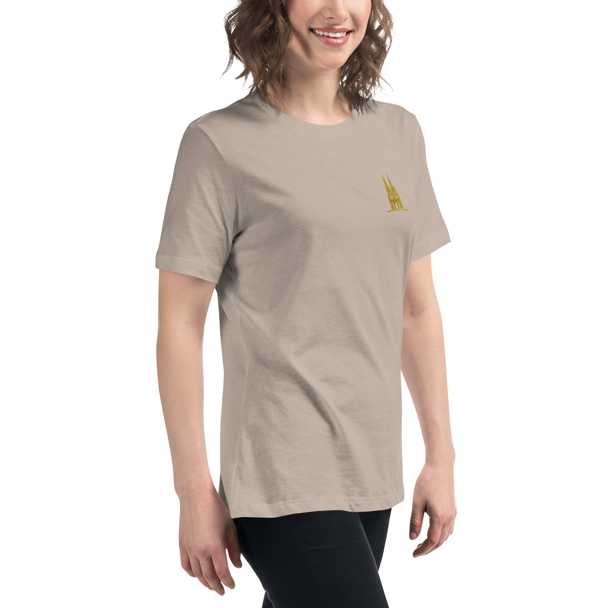 Women's Oversized Köln T-Shirt in Heather Stone - Right Front View